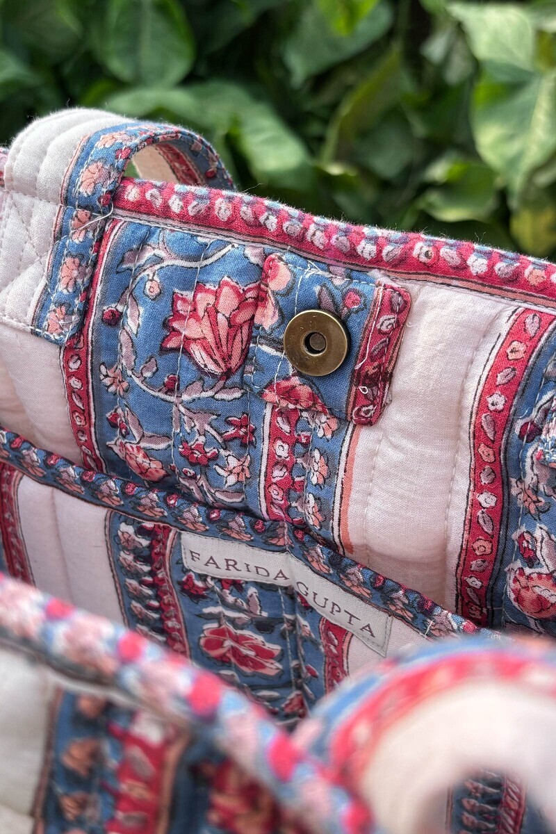 Cream Hand Block Printed Cotton Tote Bag