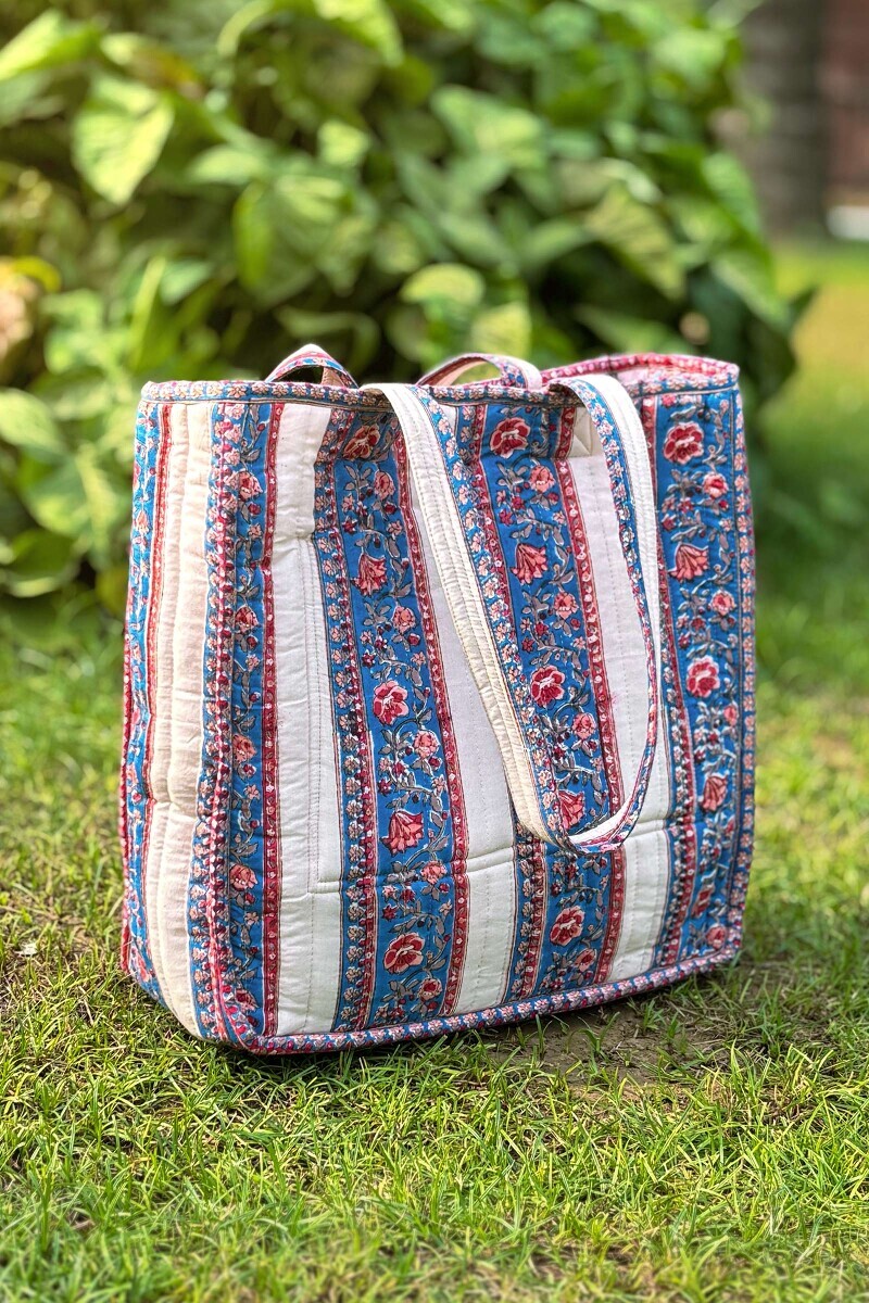 Cream Hand Block Printed Cotton Tote Bag