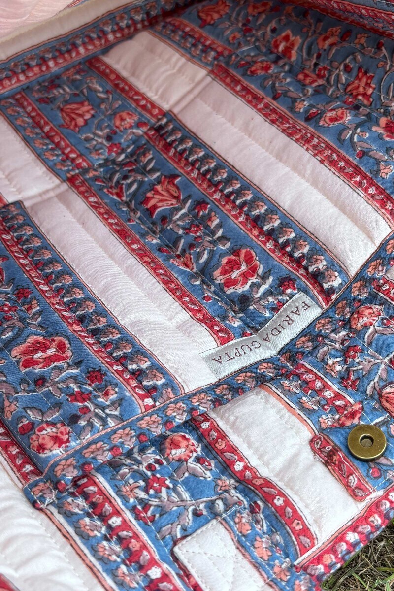 Cream Hand Block Printed Cotton Tote Bag