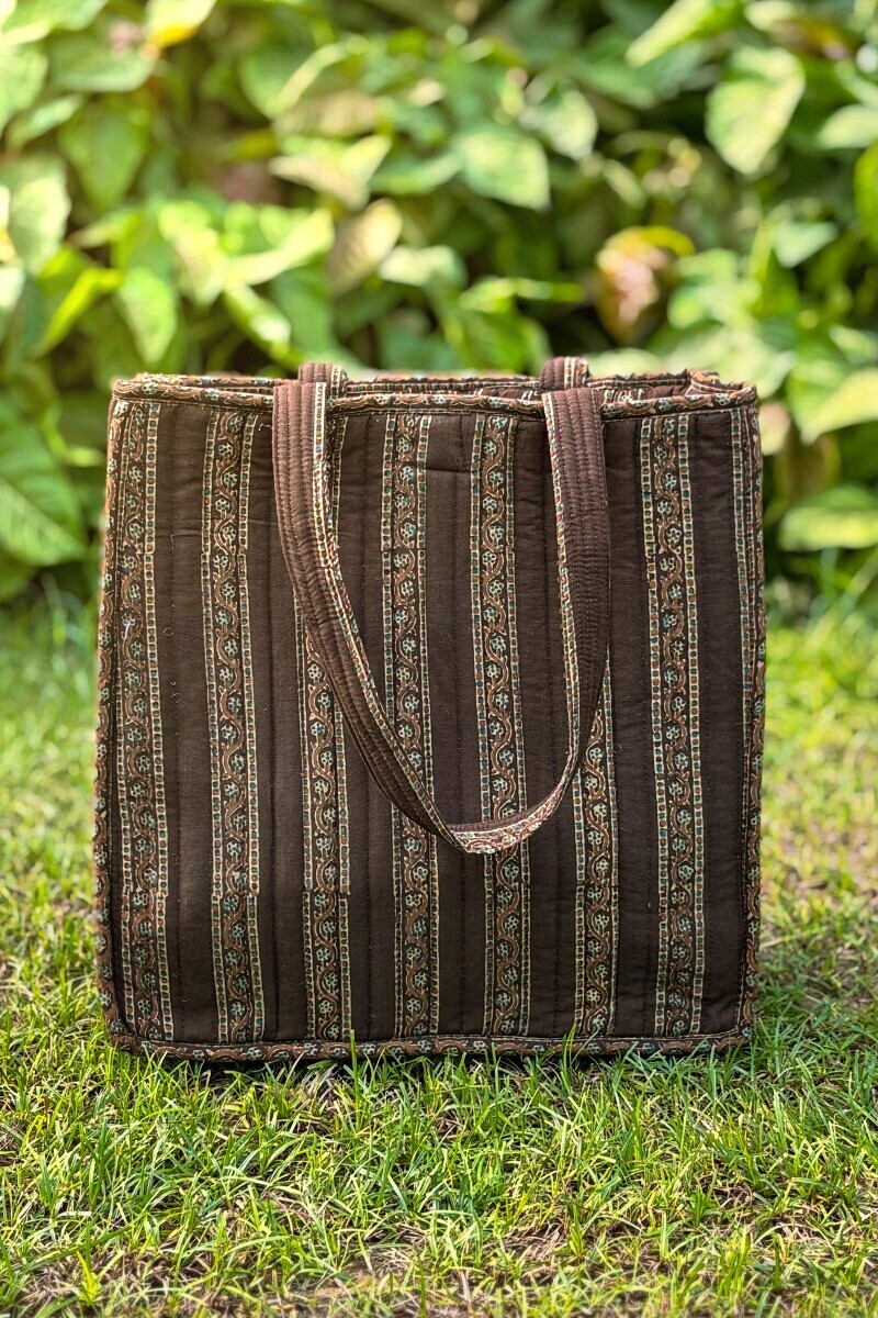 Brown Hand Block Printed Cotton Tote Bag