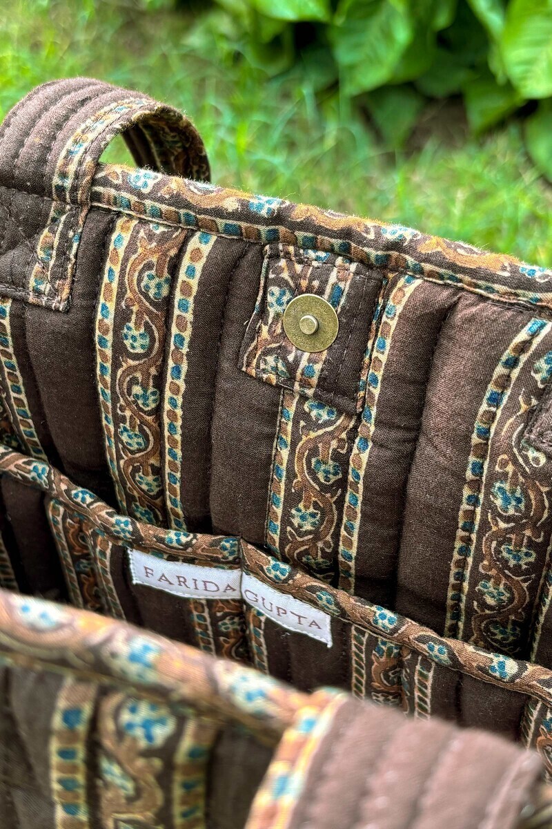 Brown Hand Block Printed Cotton Tote Bag