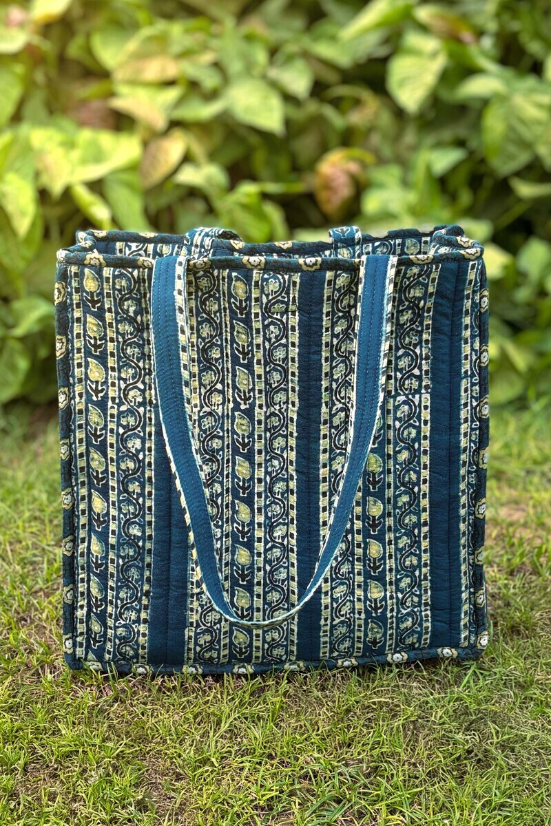Blue Hand Block Printed Cotton Tote Bag