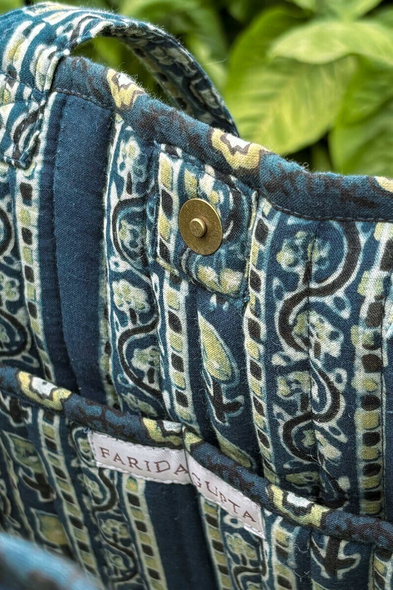 Blue Hand Block Printed Cotton Tote Bag