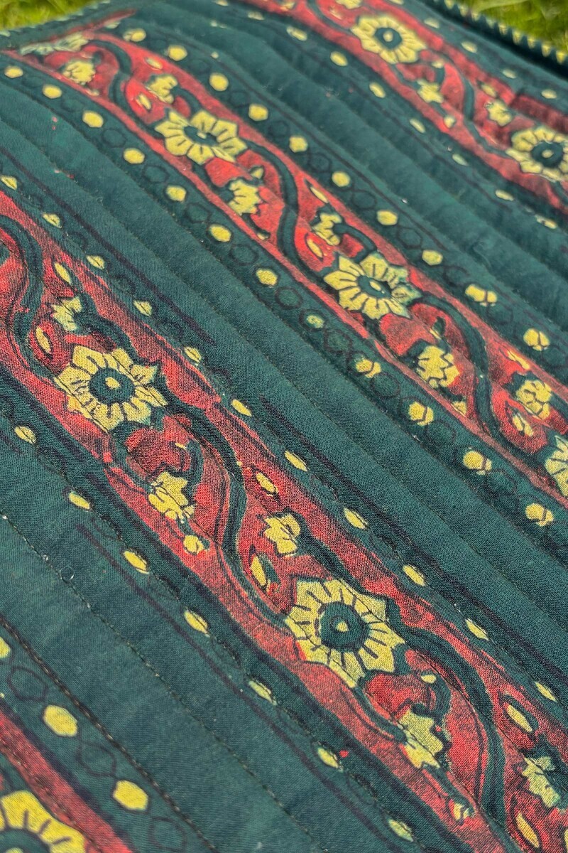 Green Hand Block Printed Cotton Tote Bag