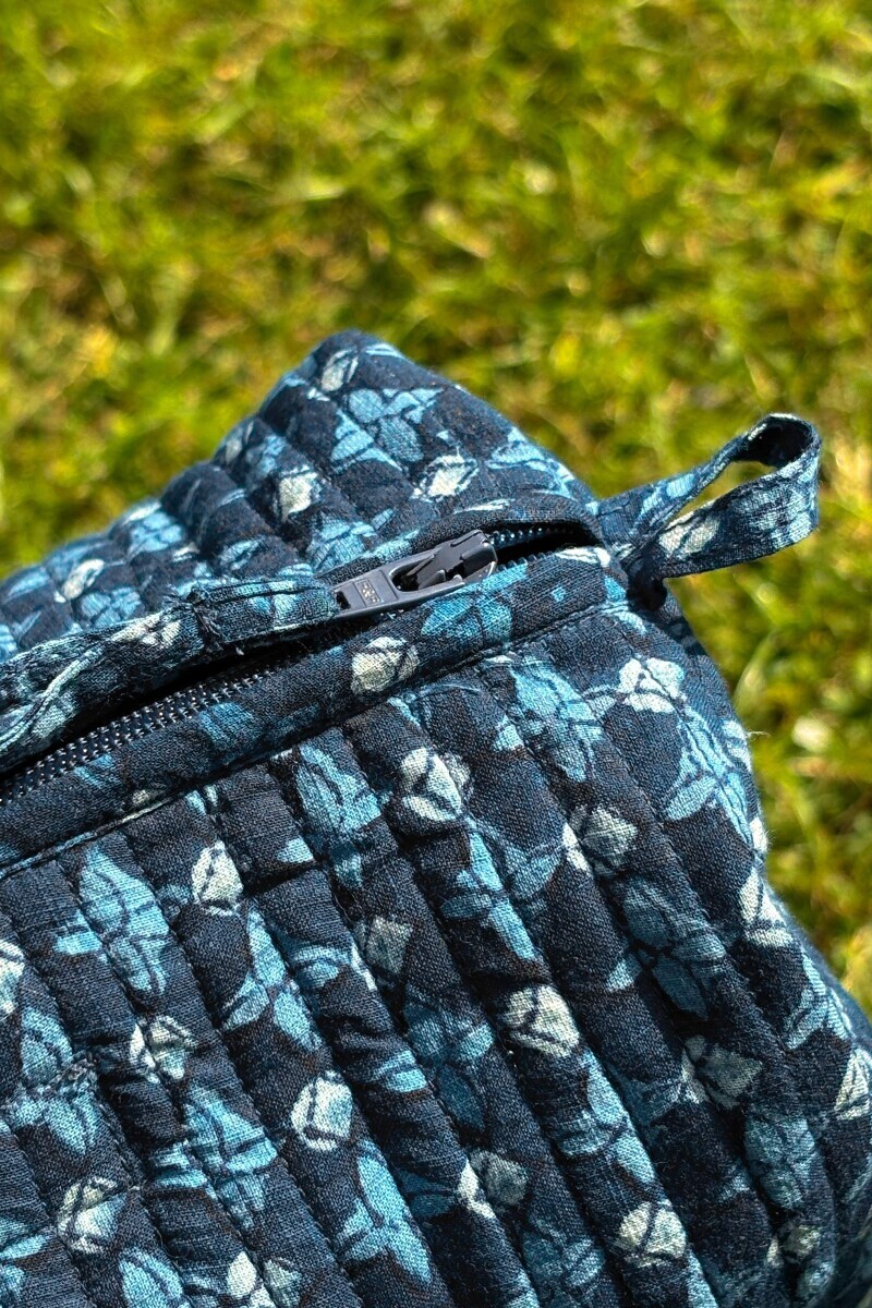 Navy Blue Hand Block Printed Cotton Toiletry Pouch