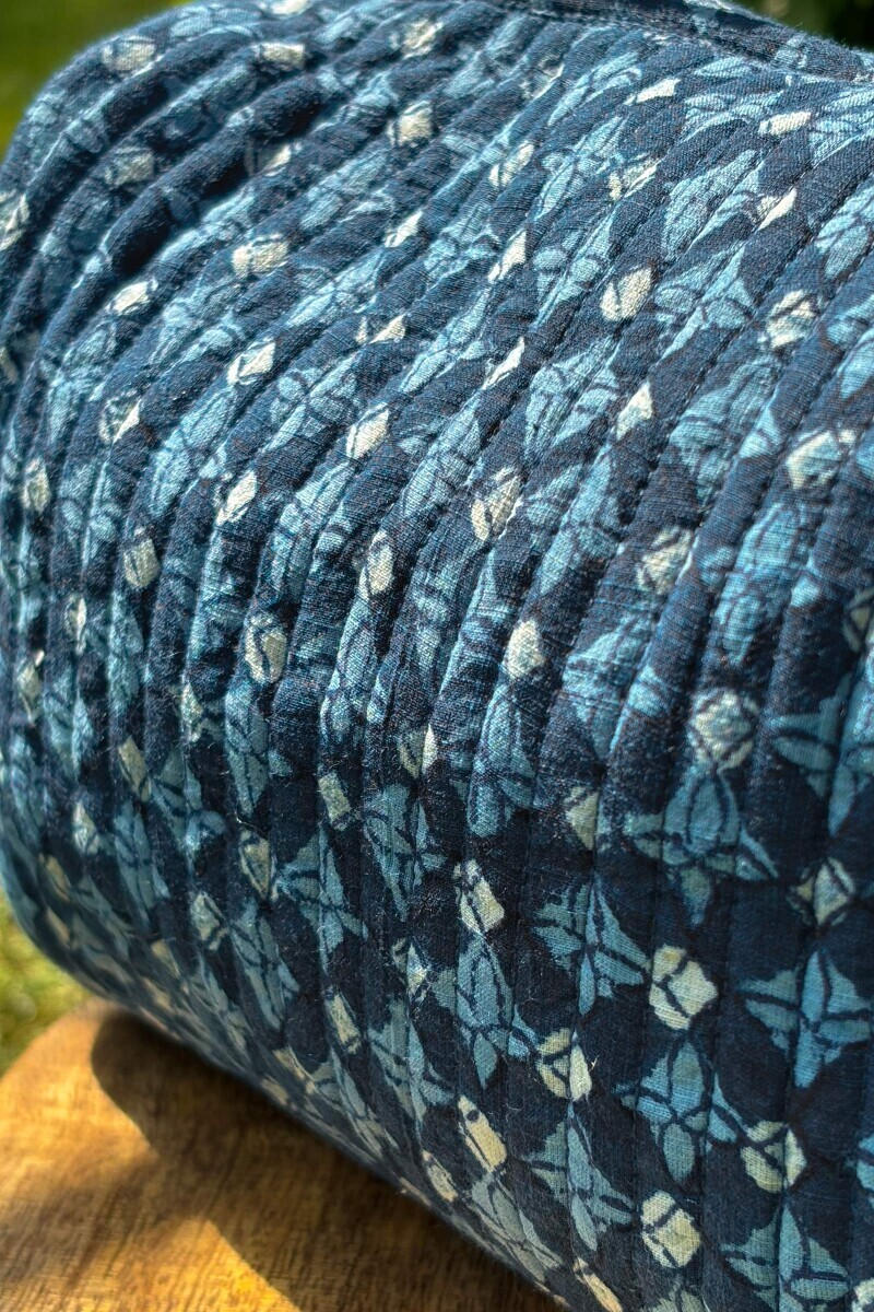 Navy Blue Hand Block Printed Cotton Toiletry Pouch
