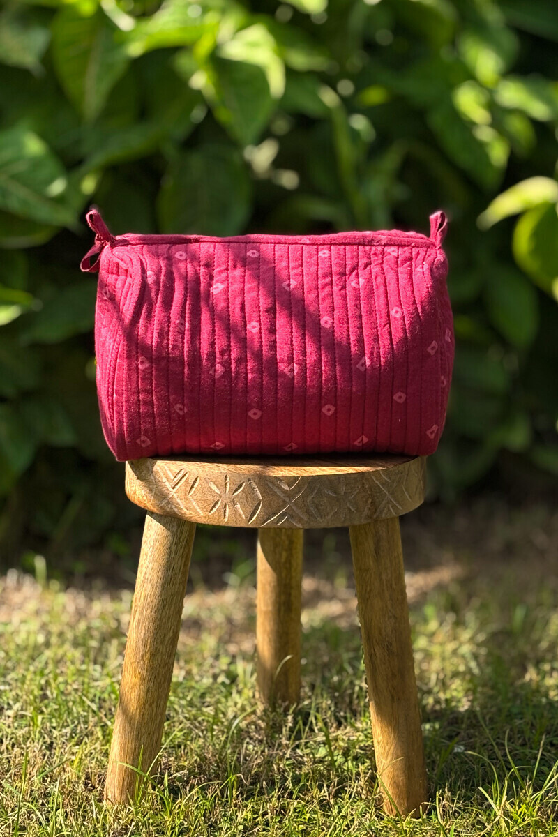 Pink Hand Block Printed Cotton Toiletry Pouch