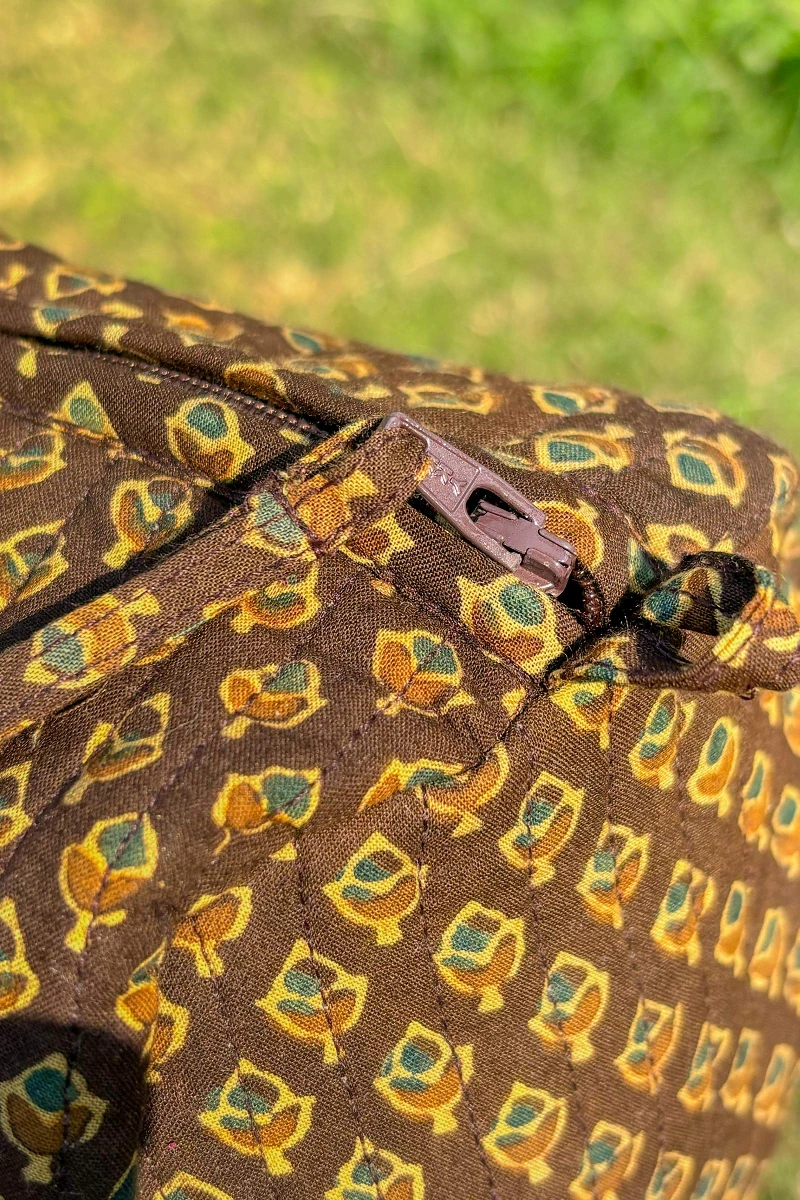 Brown Hand Block Printed Cotton Toiletry Pouch