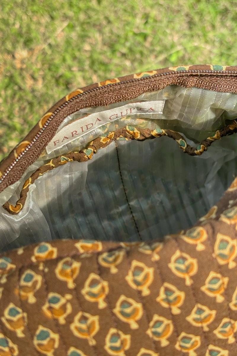 Brown Hand Block Printed Cotton Toiletry Pouch