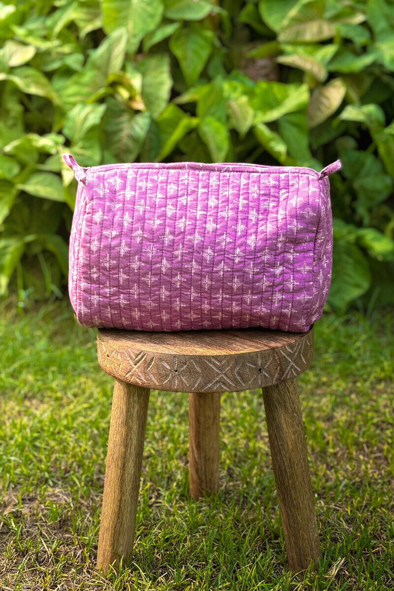 Purple Printed Cotton Toiletry Pouch