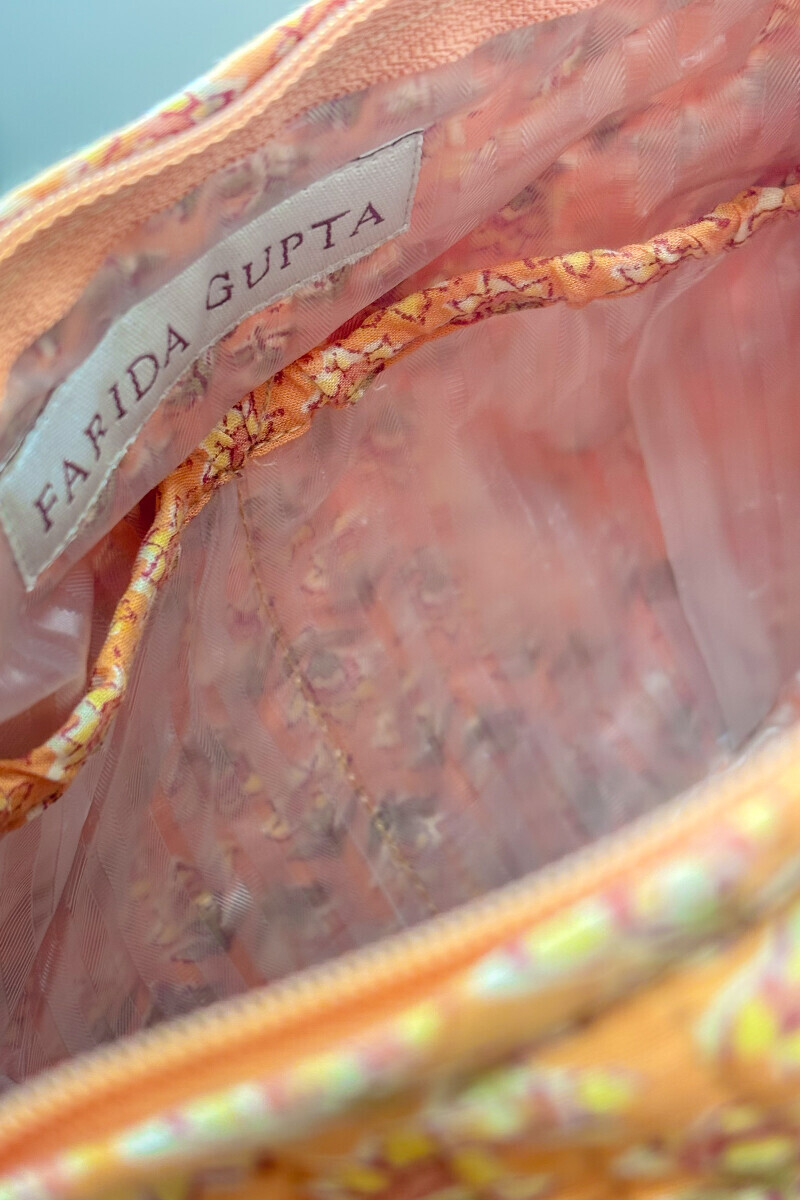 Yellow Hand Block Printed Cotton Slub Toiletry Pouch