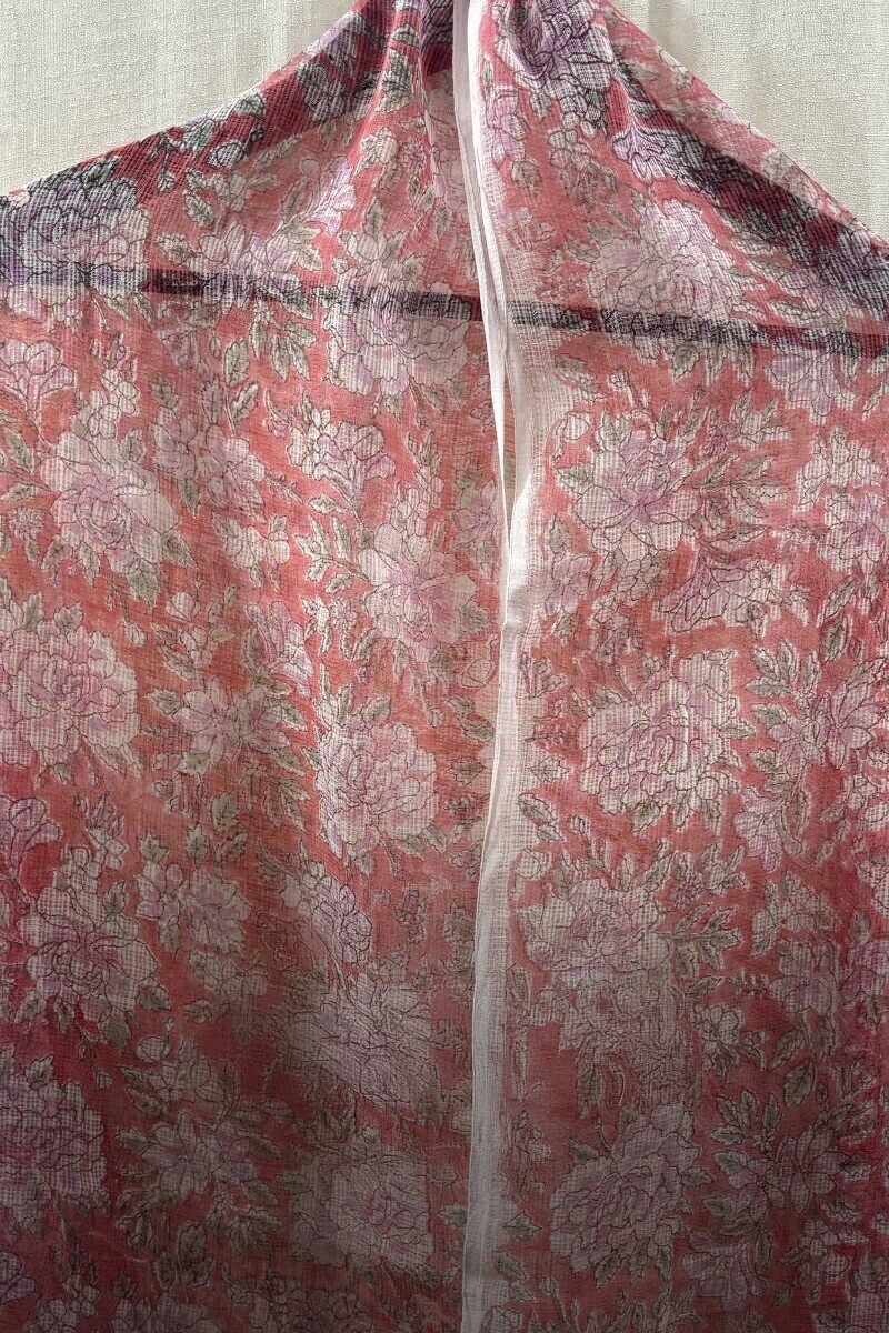 Pink Hand Block-Printed Kota Dupatta