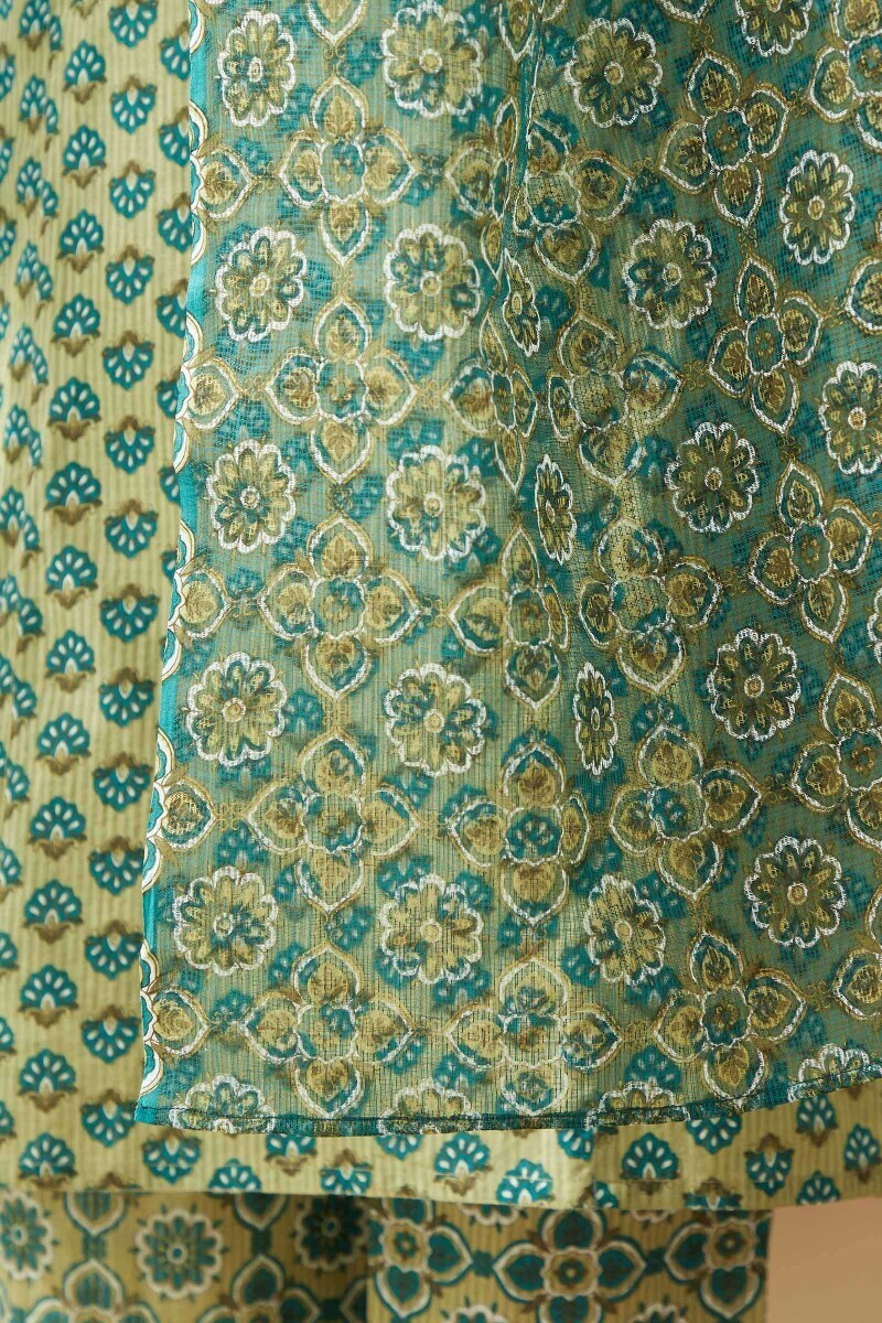 Teal Hand Printed Kota Dupatta