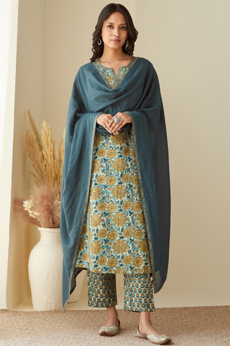 Teal Handcrafted Kota Dupatta