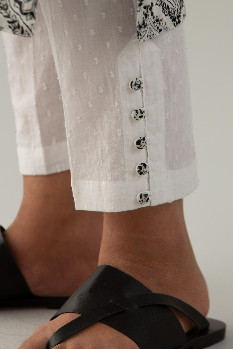 White Handcrafted Cotton Narrow Pants