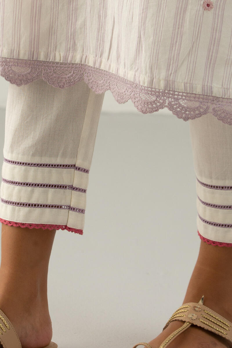 White Handcrafted Cotton Narrow Pants