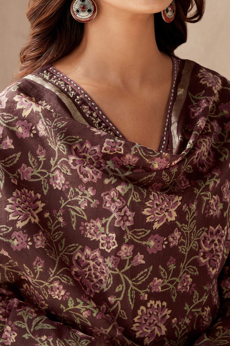 Brown Hand Block-Printed Chanderi Dupatta