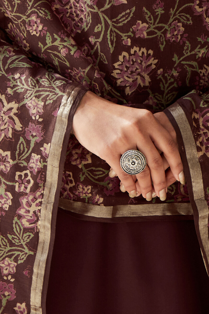 Brown Hand Block-Printed Chanderi Dupatta