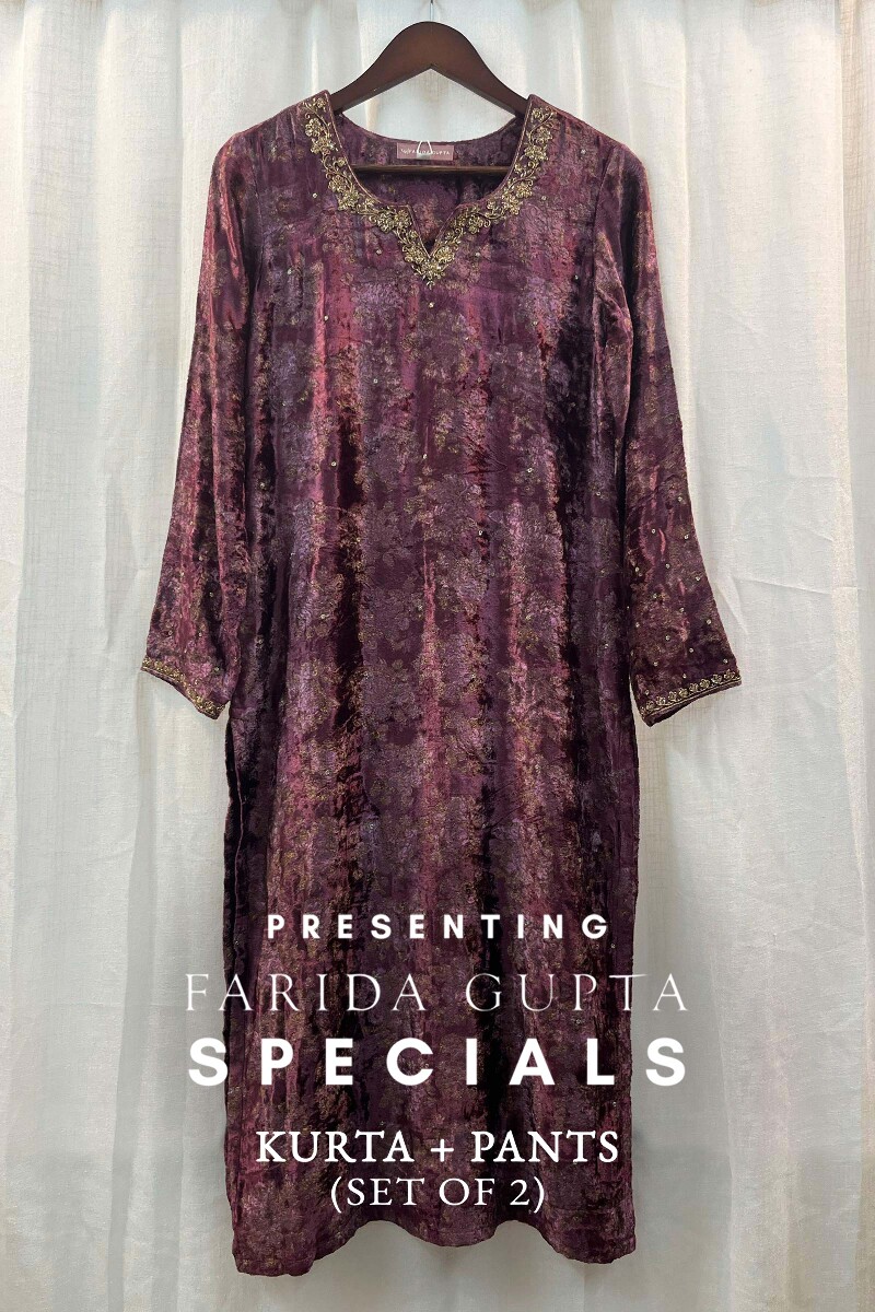 FG Specials: 1 of 1- Purple Handcrafted Velvet Kurta & Pants