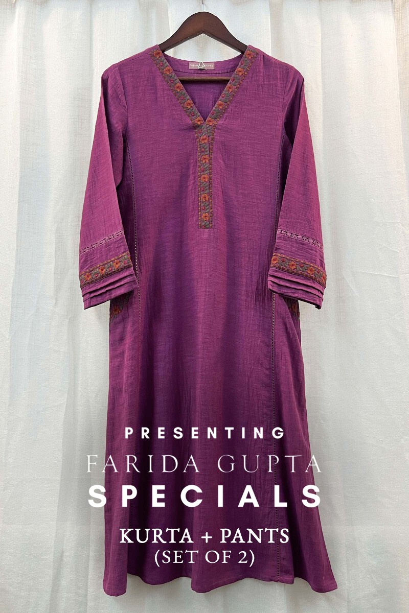 FG Specials: 1 of 1- Purple Handcrafted Viscose Kurta & Pants