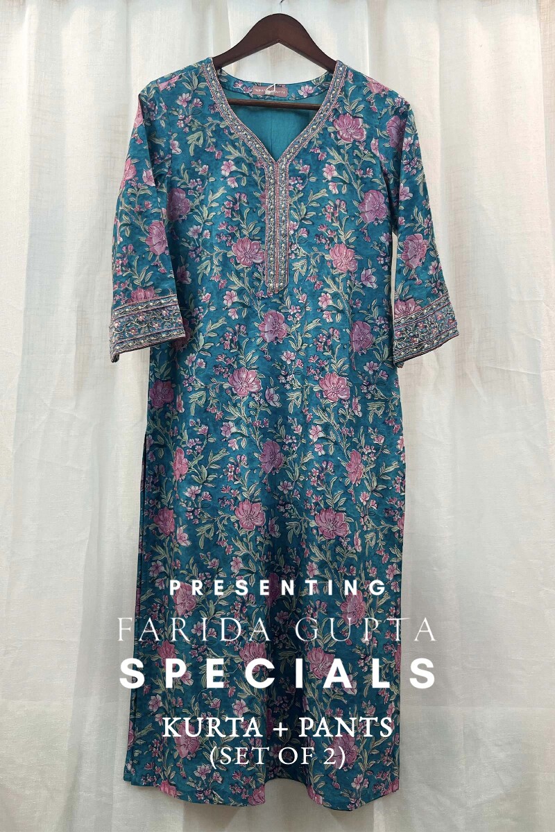 FG Specials: 1 Of 1- Blue Handcrafted Chanderi Kurta and Pants