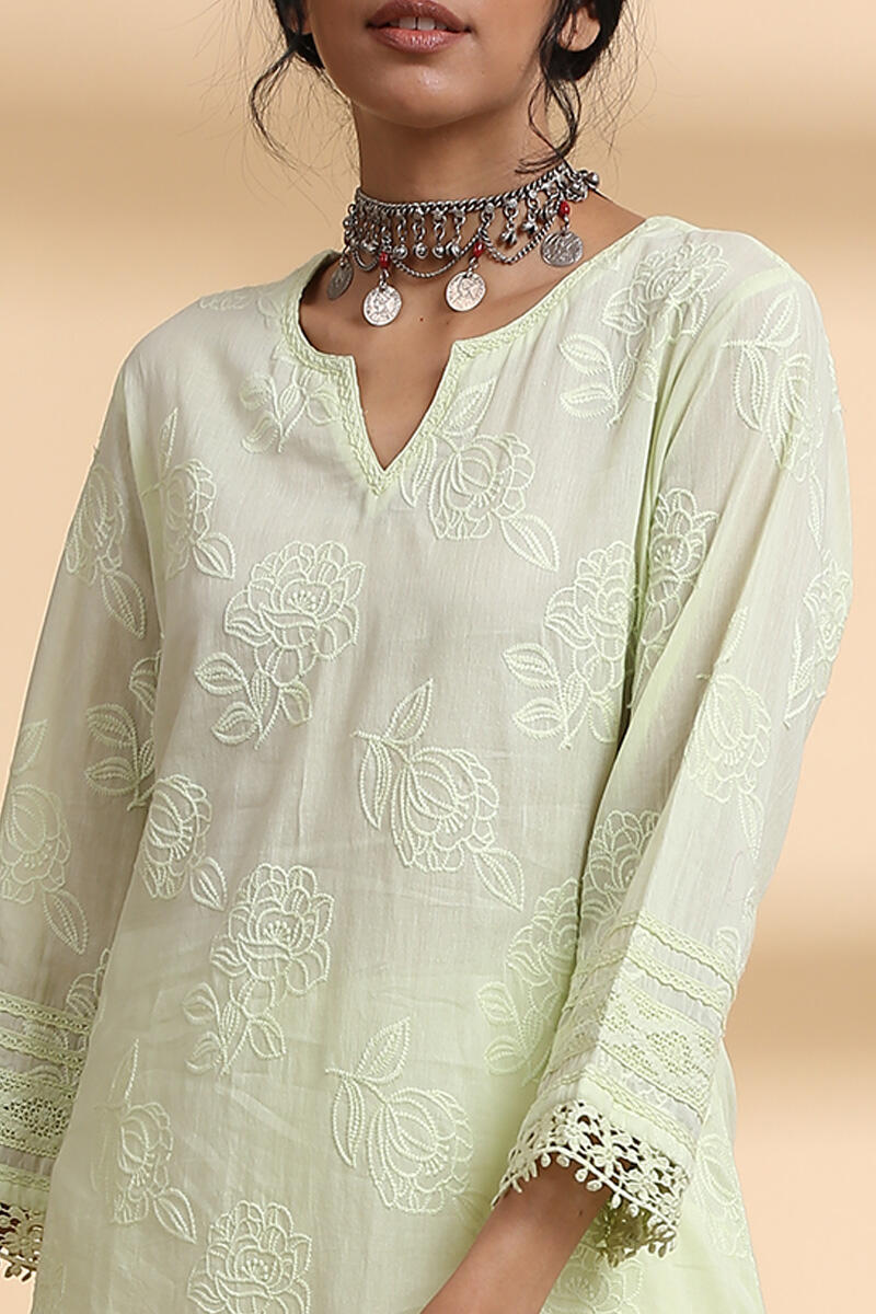 Green Handcrafted Straight Cotton Kurta