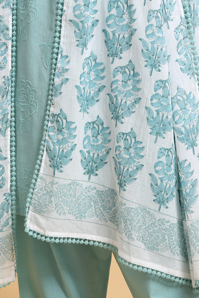 Turquoise Block Printed Kota Dupatta