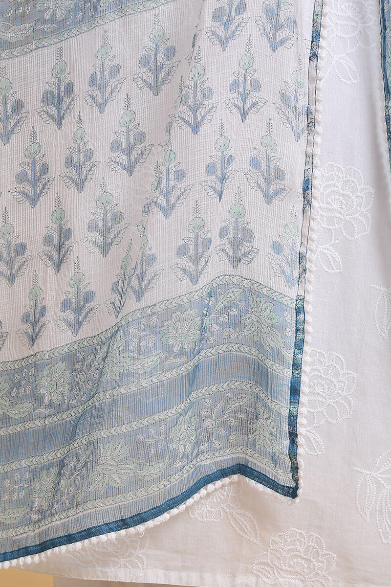Blue Block Printed Kota Dupatta