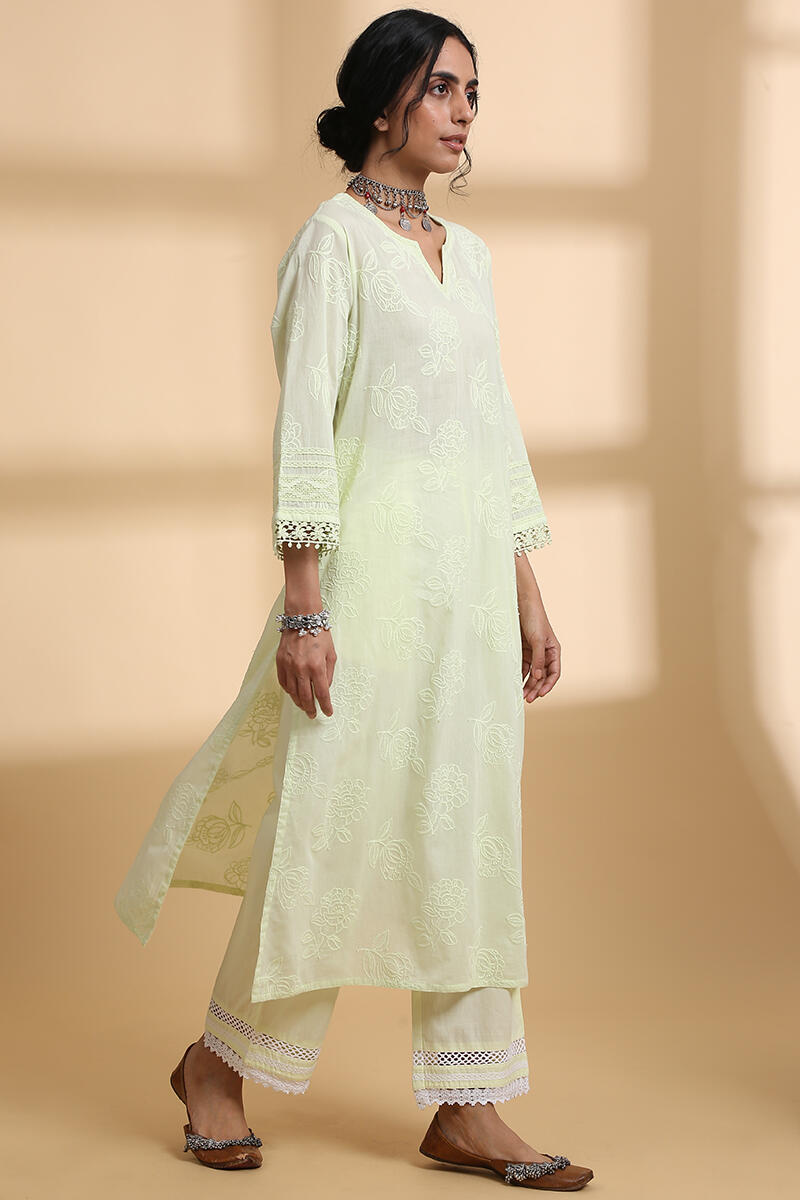Green Handcrafted Straight Cotton Kurta