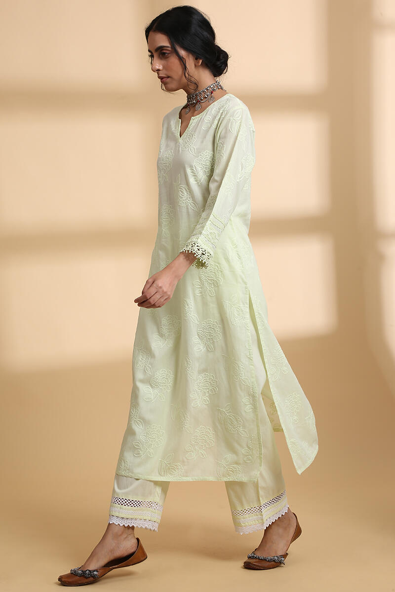 Green Handcrafted Straight Cotton Kurta