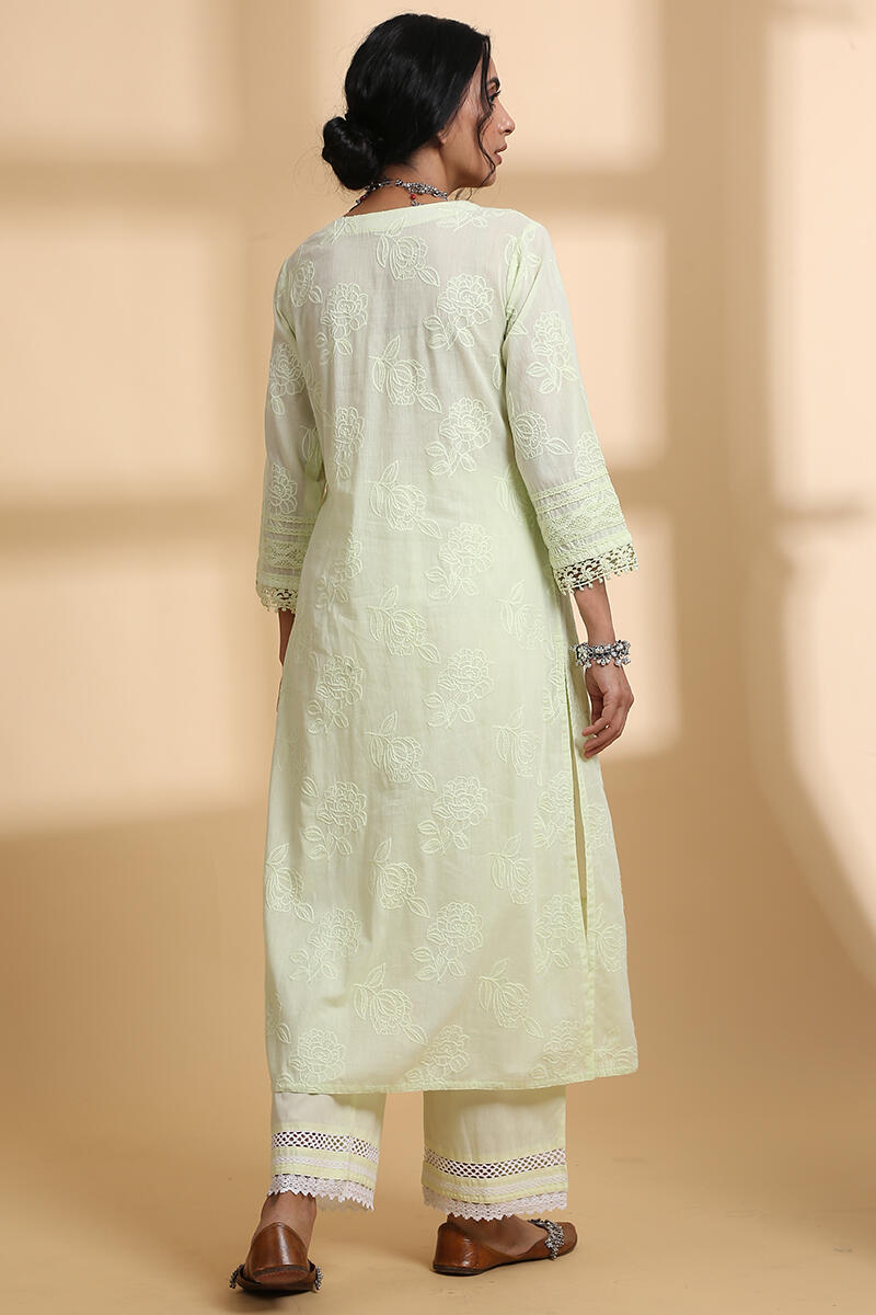 Green Handcrafted Straight Cotton Kurta