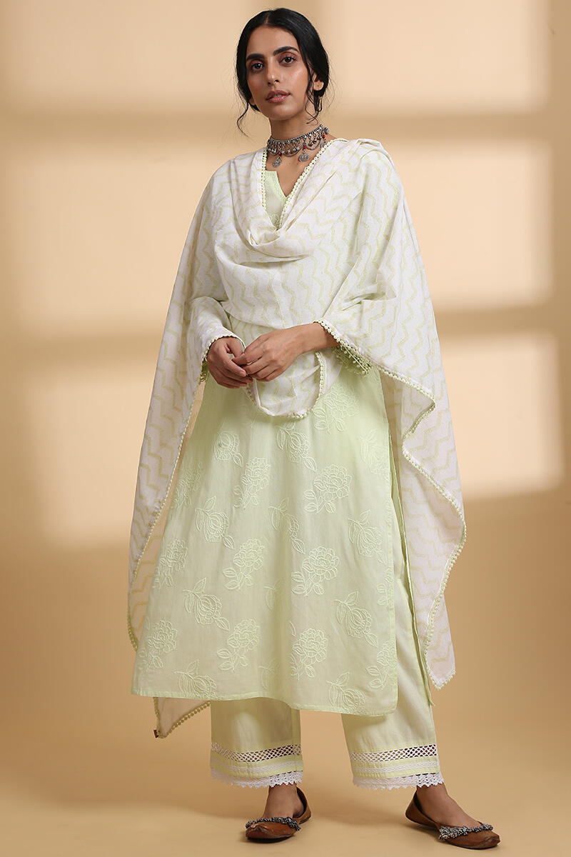 Green Handcrafted Straight Cotton Kurta