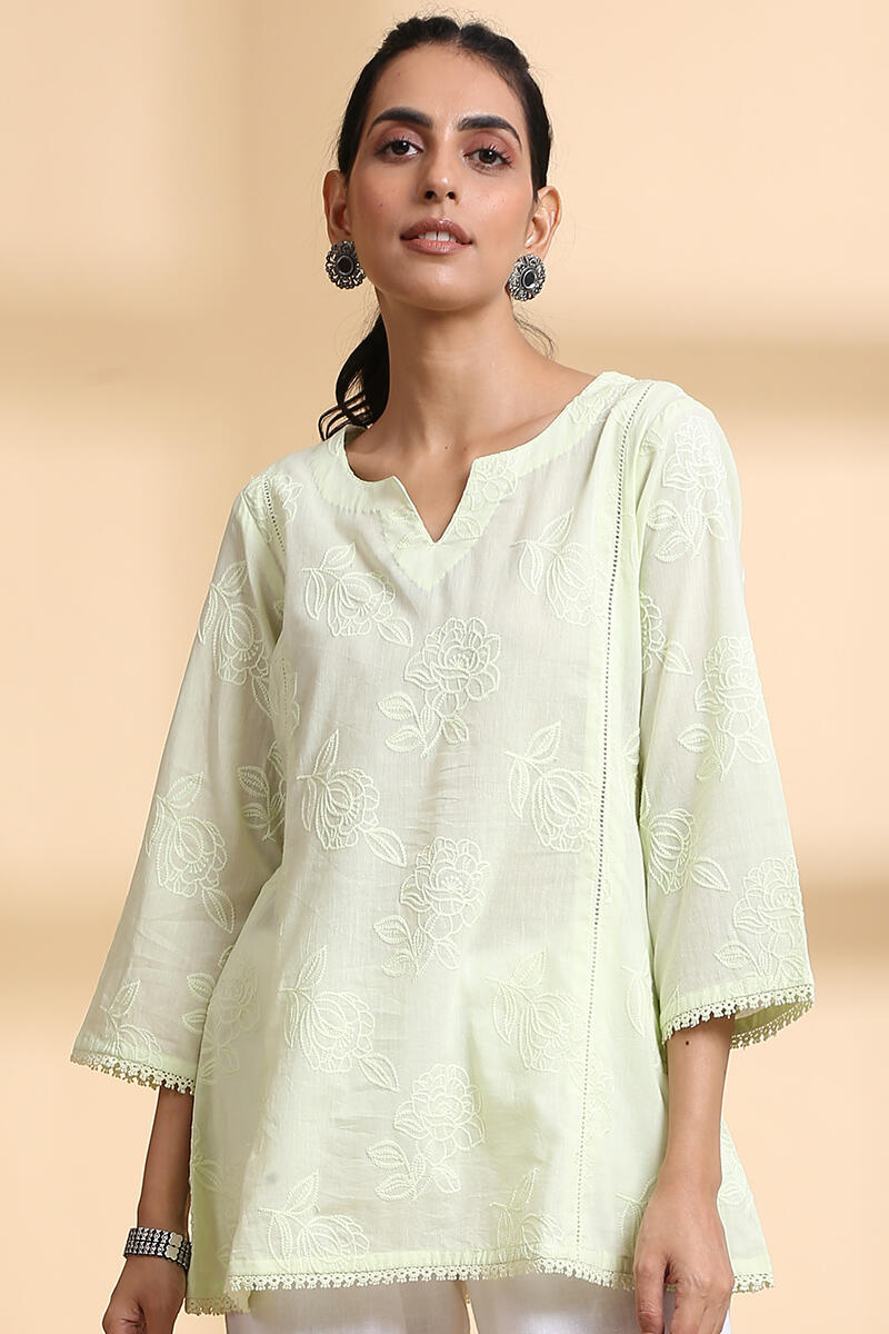 Green Handcrafted A-line Cotton Top