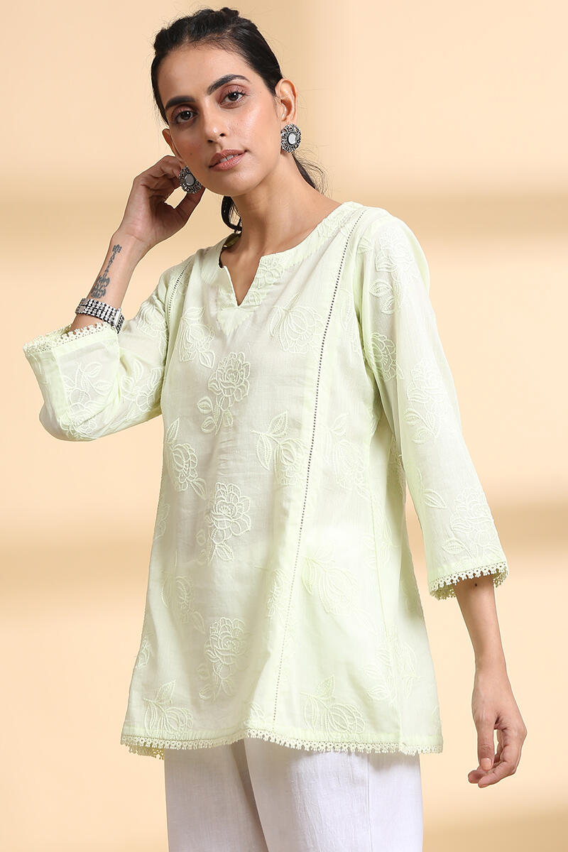 Green Handcrafted A-line Cotton Top