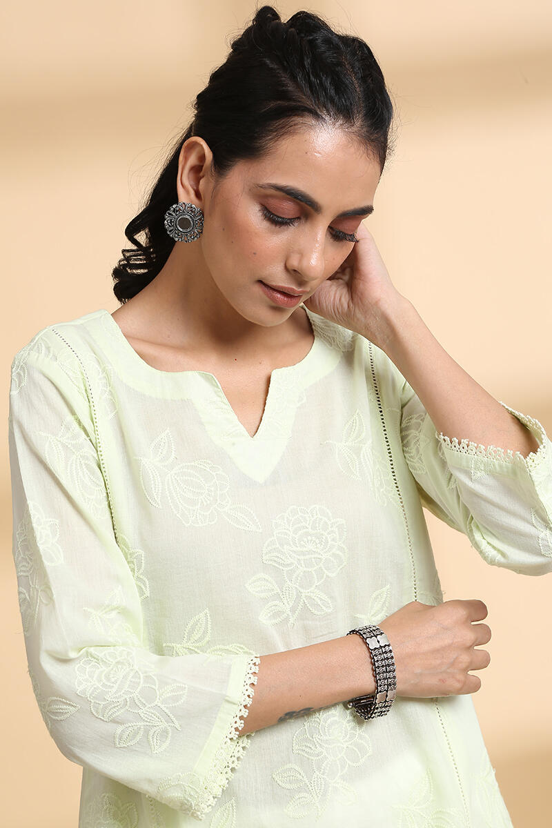 Green Handcrafted A-line Cotton Top