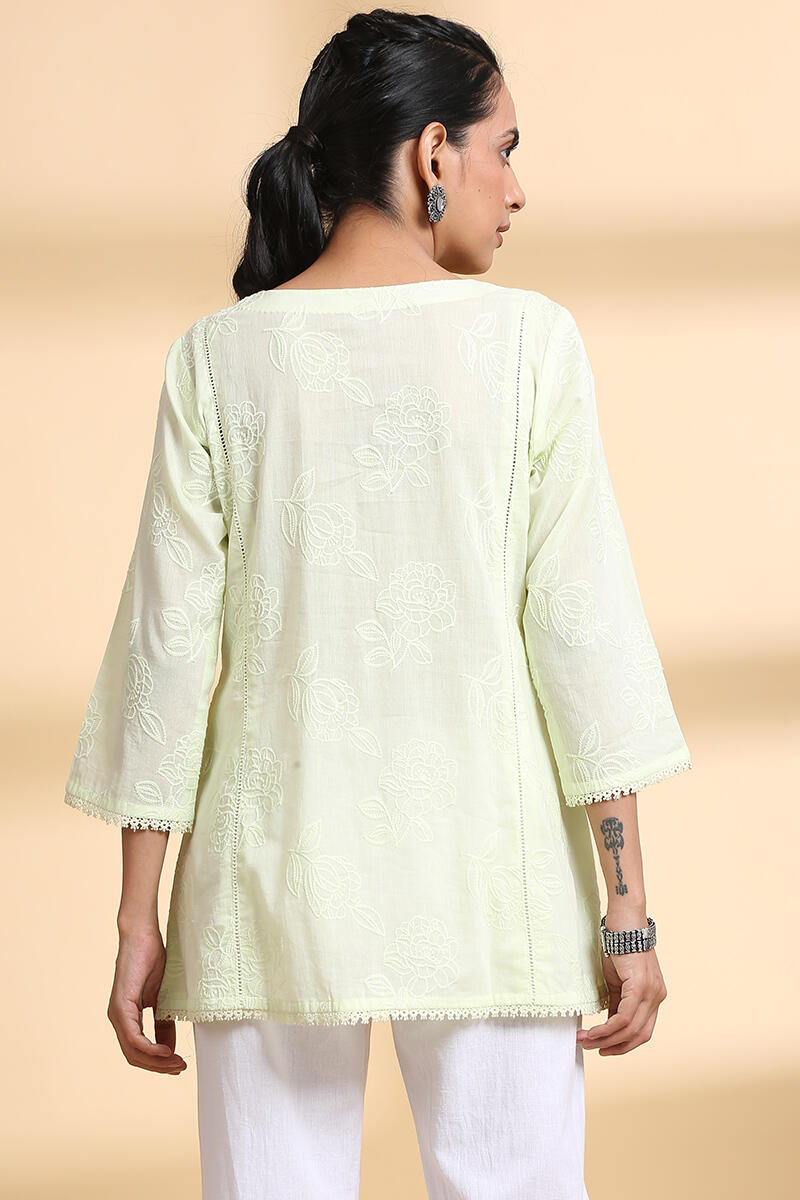 Green Handcrafted A-line Cotton Top