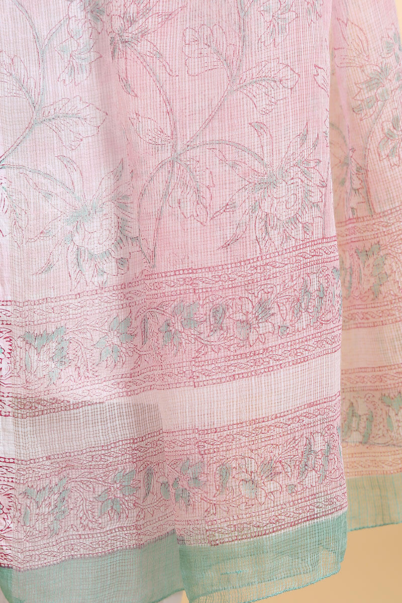 Pink Block Printed Kota Dupatta