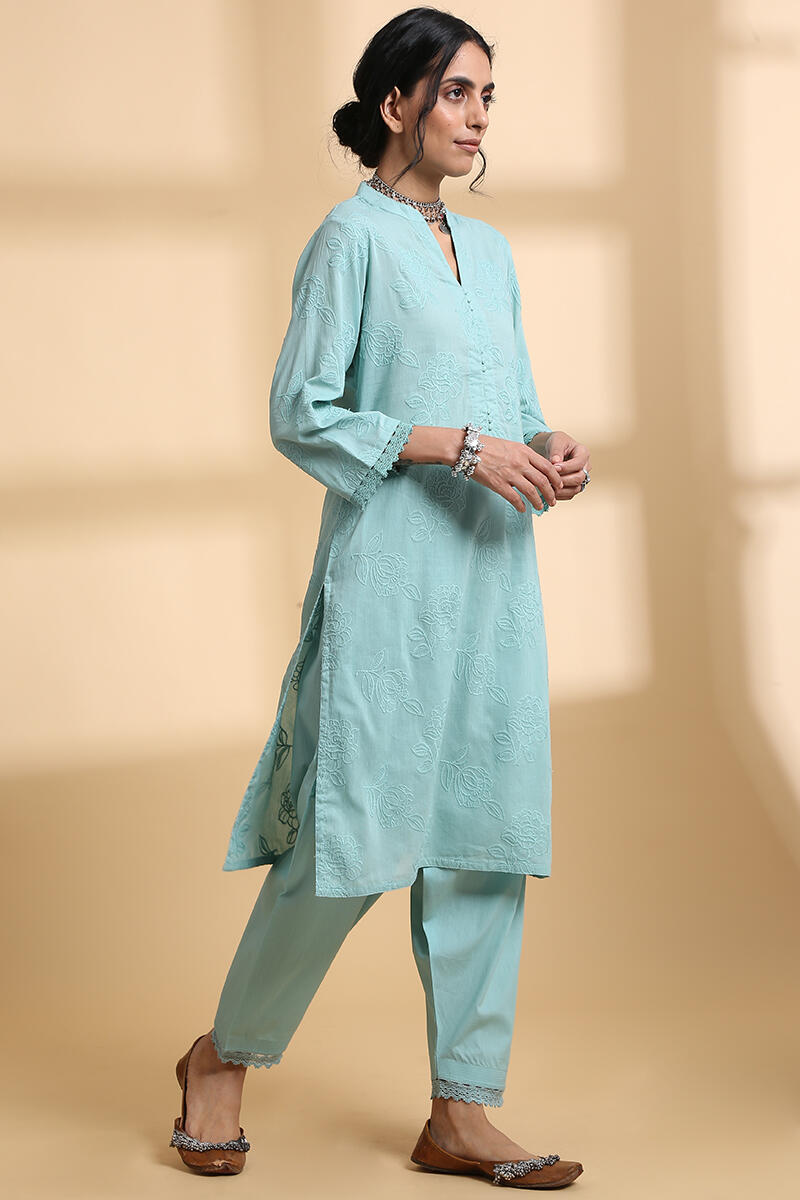 Green Handcrafted Straight Cotton Short Kurta