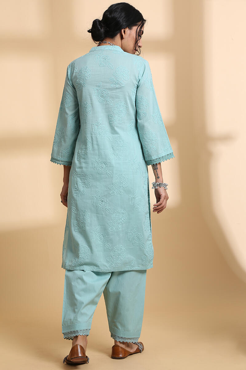 Green Handcrafted Straight Cotton Short Kurta