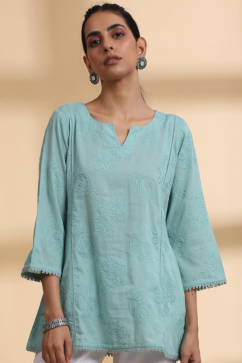 Green Handcrafted A-line Cotton Top