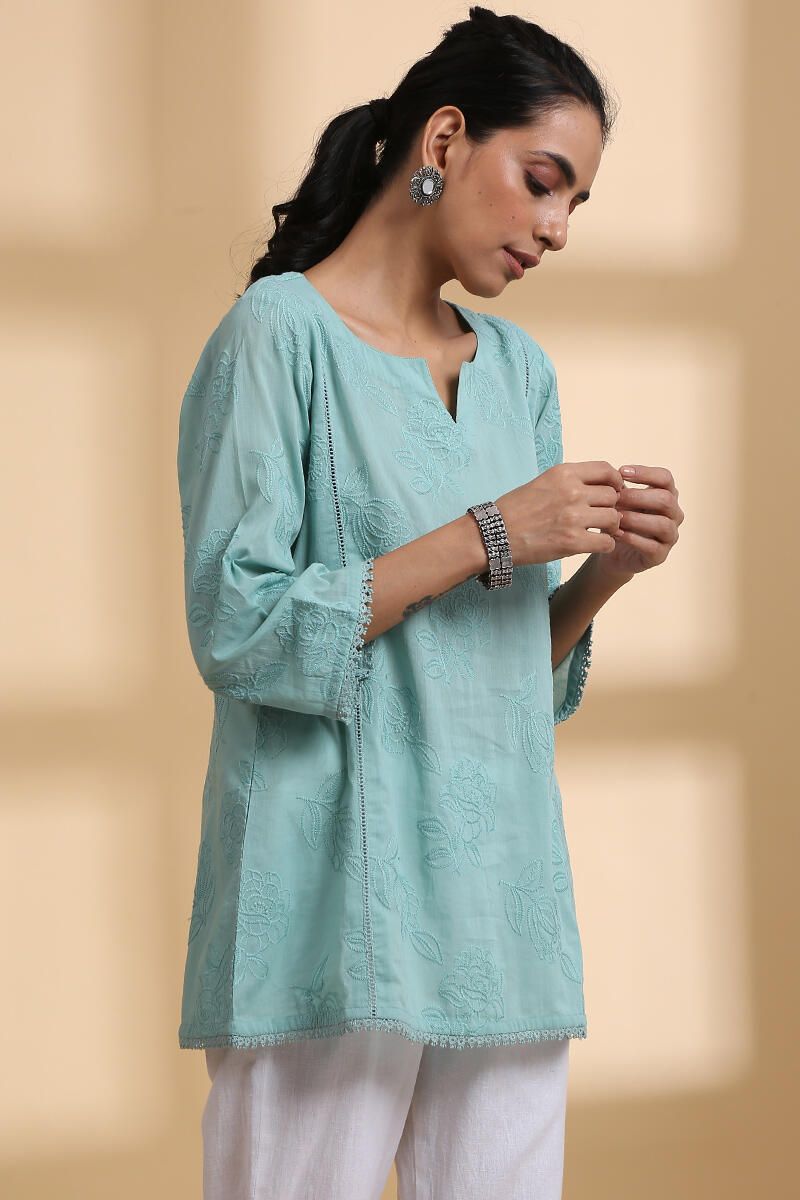 Green Handcrafted A-line Cotton Top