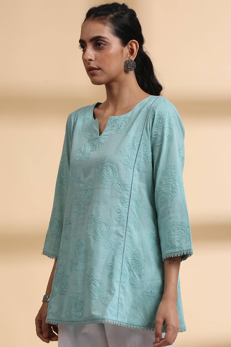 Green Handcrafted A-line Cotton Top