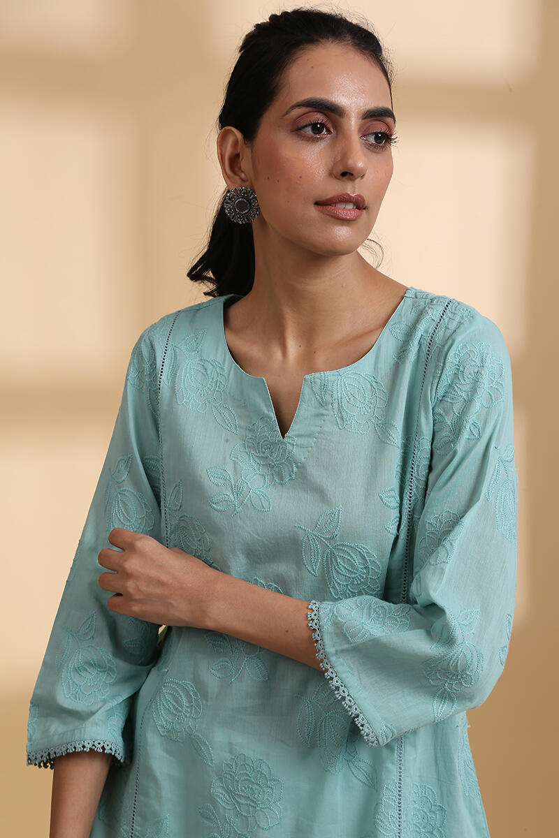 Green Handcrafted A-line Cotton Top
