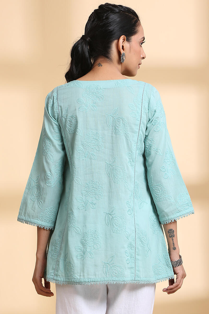Green Handcrafted A-line Cotton Top
