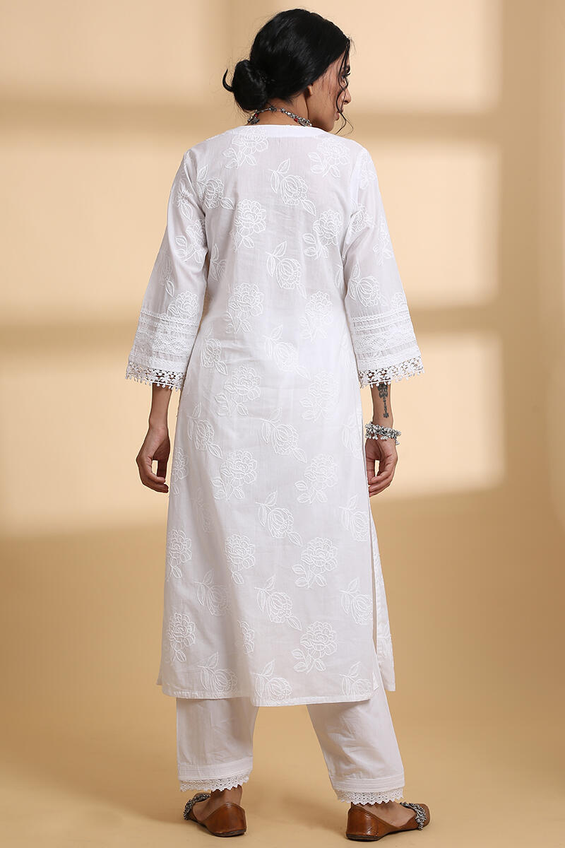 White Handcrafted Straight Cotton Kurta