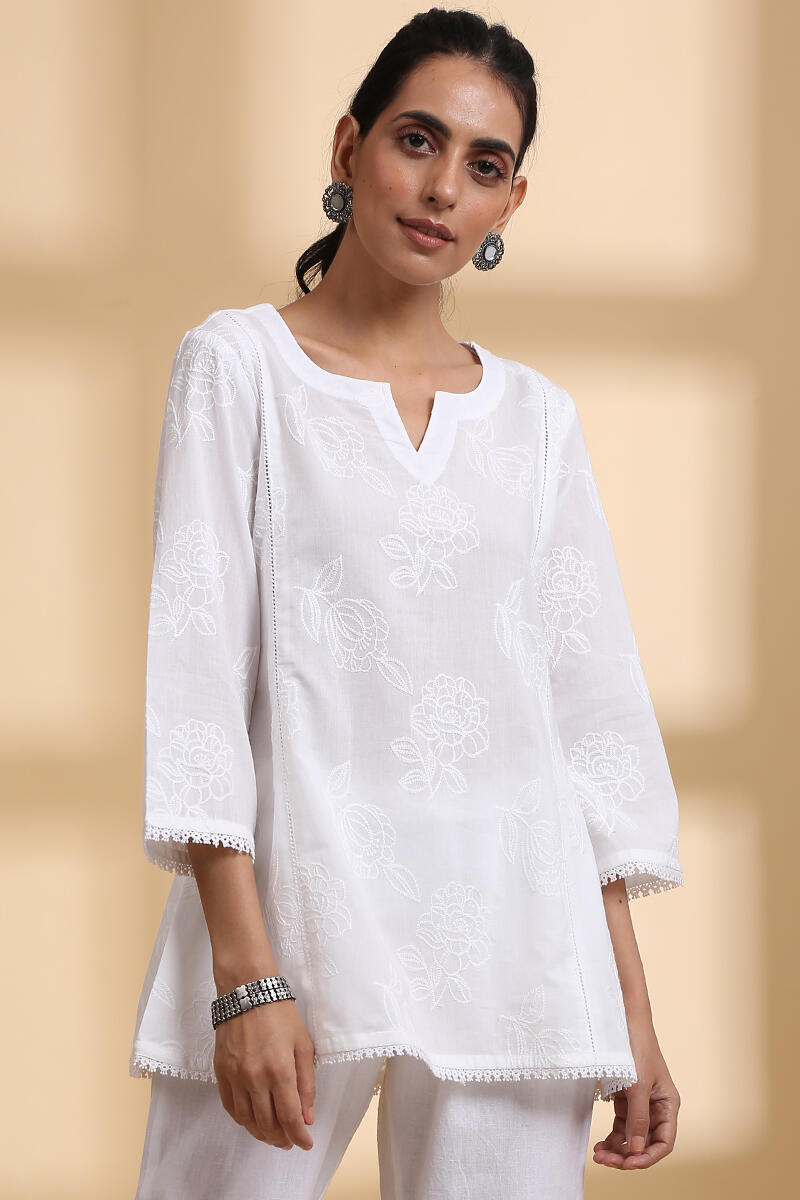 White Handcrafted A-line Cotton Top