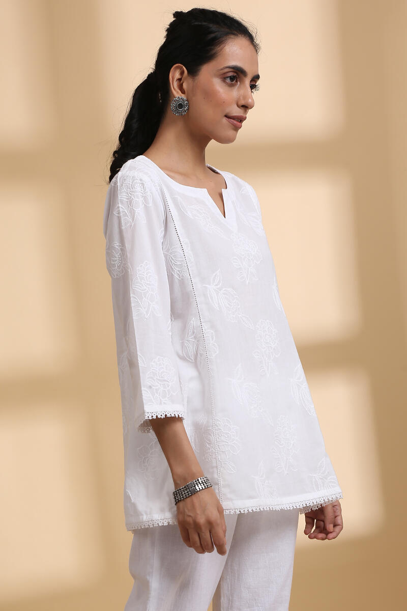 White Handcrafted A-line Cotton Top