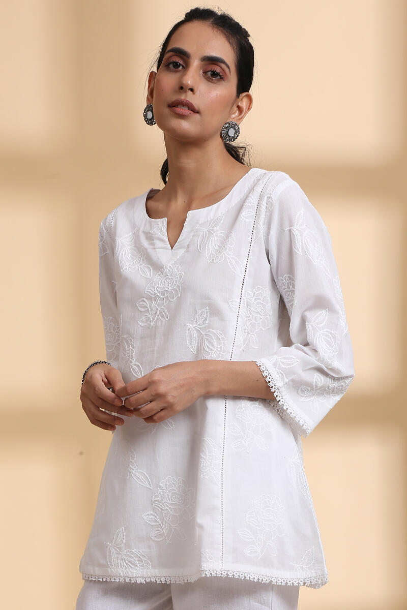 White Handcrafted A-line Cotton Top