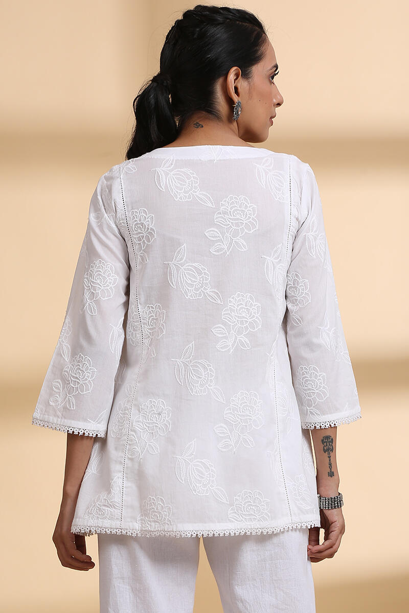 White Handcrafted A-line Cotton Top