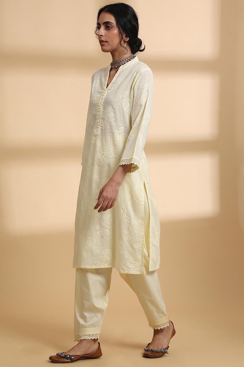 Yellow Handcrafted Straight Cotton Short Kurta